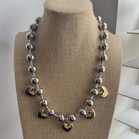 Silver and Gold Heart Charm Necklace - Picture 2 of 6